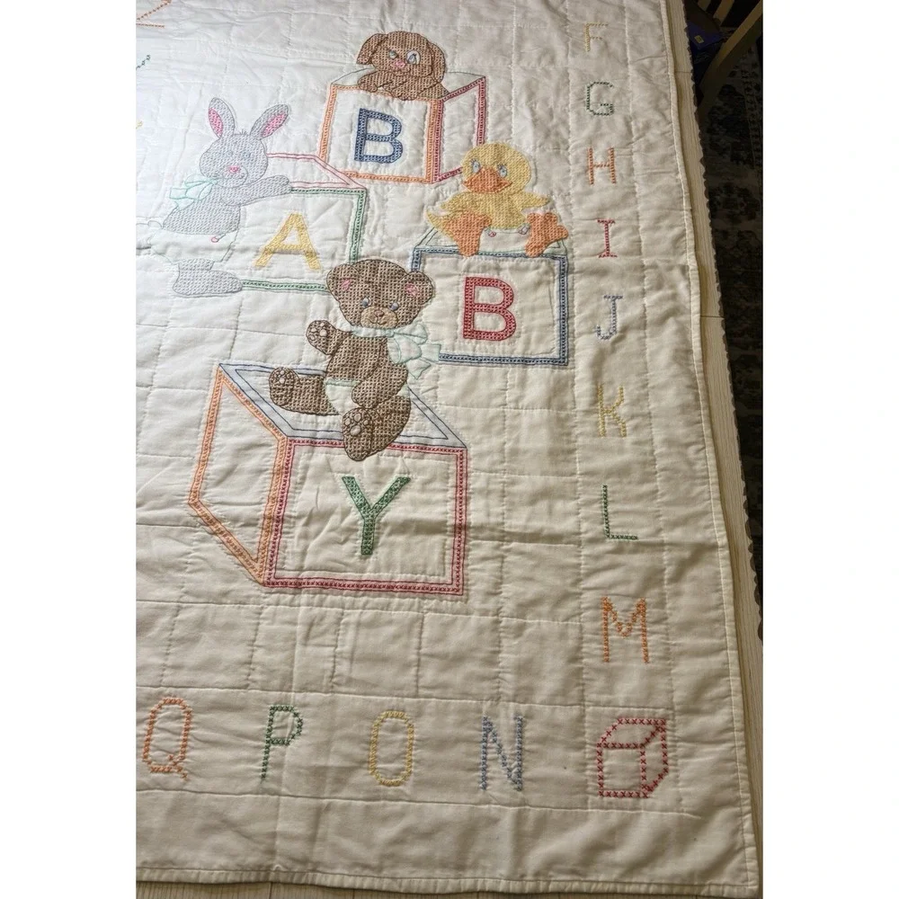 Jack Dempsey Completed Needle Art Cross Stitch Baby Blocks Crib Blanket 38